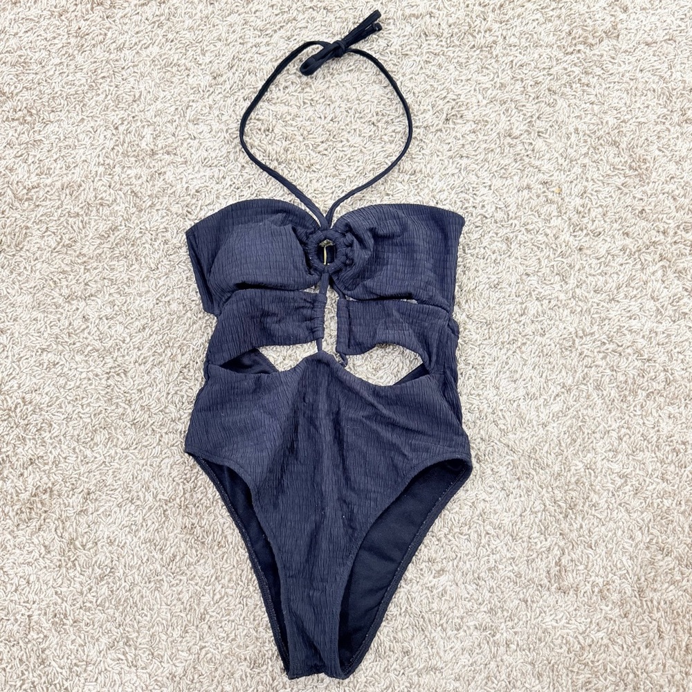 Abercrombie & Fitch Black Textured Cutout One-Piece Swimsuit